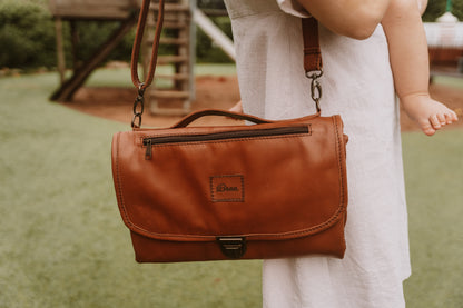 Baby Clutch Tan Leather - Flamingo Design